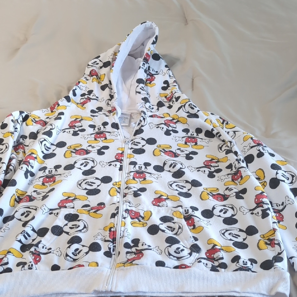 Disney White Mickey Mouse Zip-Up Hoodie with Red & Yellow Accents